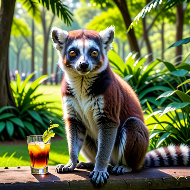 Picture of a drinking of a lemur in the park