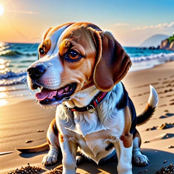 Foto de un llanto de un beagle en la playa