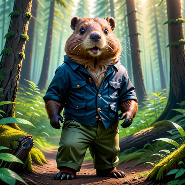 Pic of a beaver in a trousers in the forest