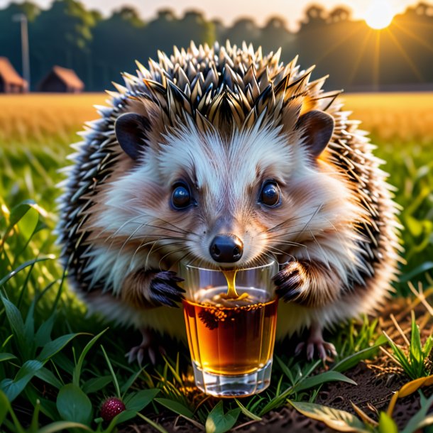 Pic of a drinking of a hedgehog on the field