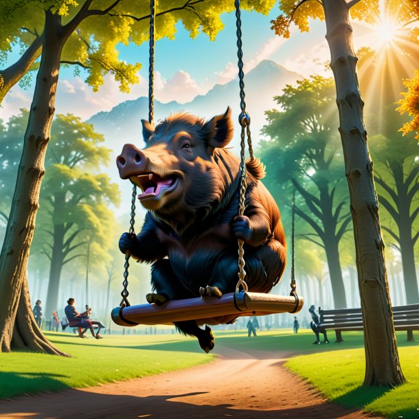 Pic of a swinging on a swing of a boar in the park