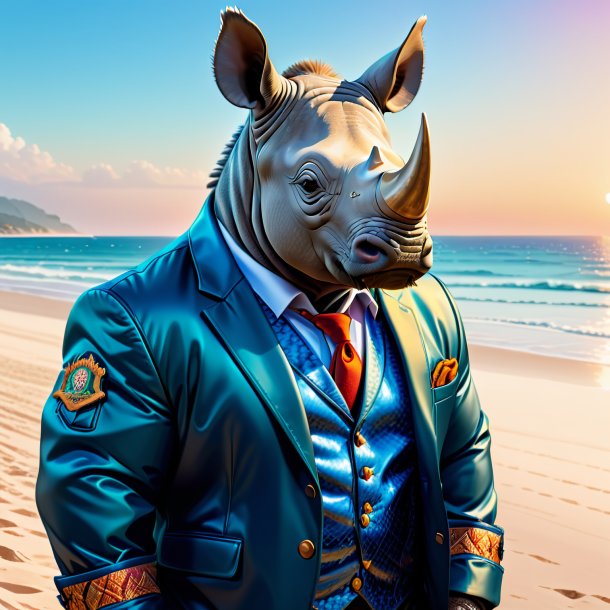 Illustration of a rhinoceros in a jacket on the beach