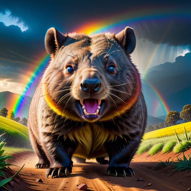 Image of a angry of a wombat on the rainbow