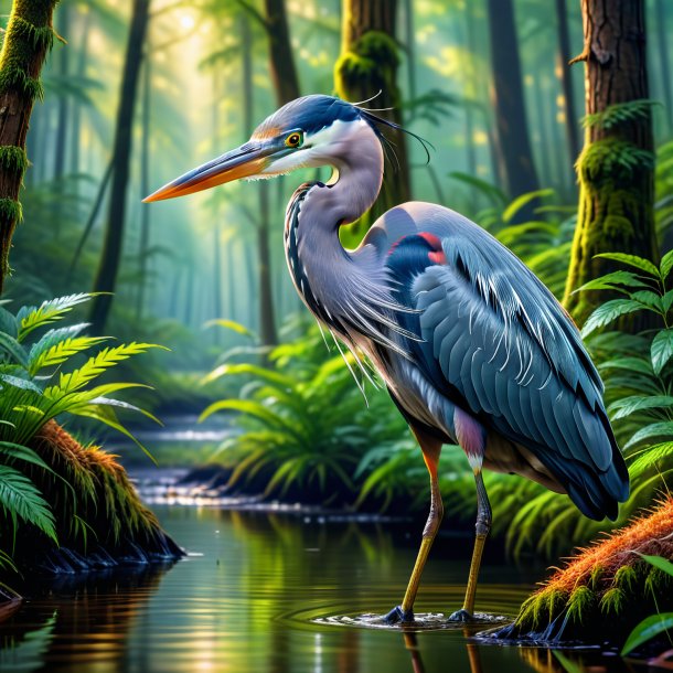 Picture of a drinking of a heron in the forest