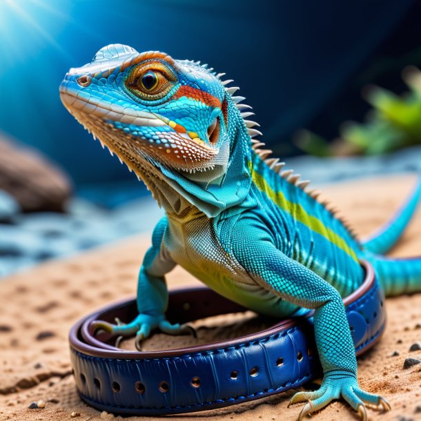 Imagem de um lagarto em um cinto azul