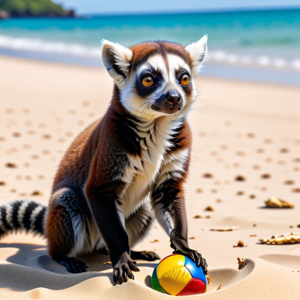 Image of a playing of a lemur on the beach