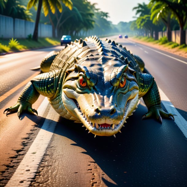 Pic of a playing of a crocodile on the road