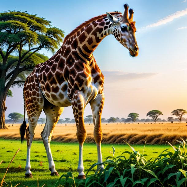 Photo of a eating of a giraffe on the field