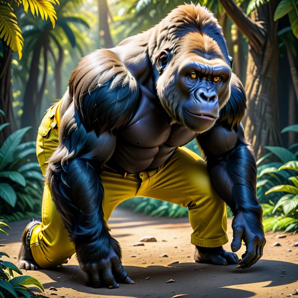 Image of a gorilla in a yellow jeans