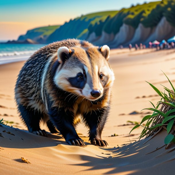 Uma foto de uma espera de um texger na praia