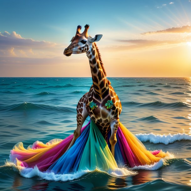 Image of a giraffe in a dress in the sea