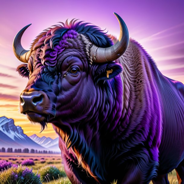 Picture of a buffalo in a purple coat