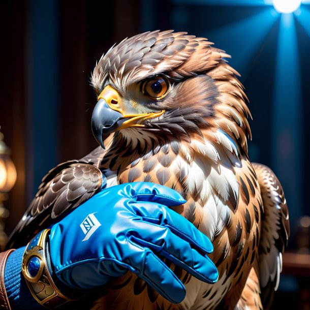 Image d'un faucon dans un gants bleu