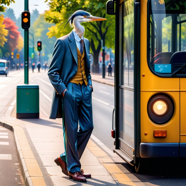 Foto de una garza en un pantalón en la parada de autobús