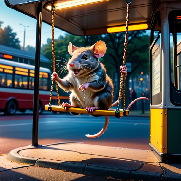 Image of a swinging on a swing of a rat on the bus stop