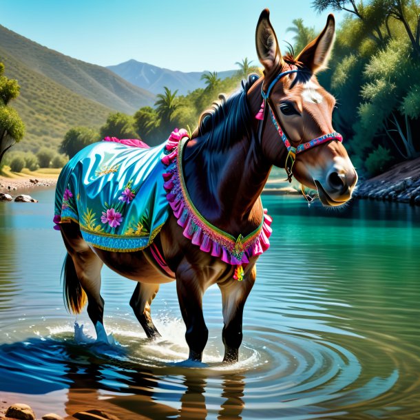 Drawing of a mule in a dress in the water