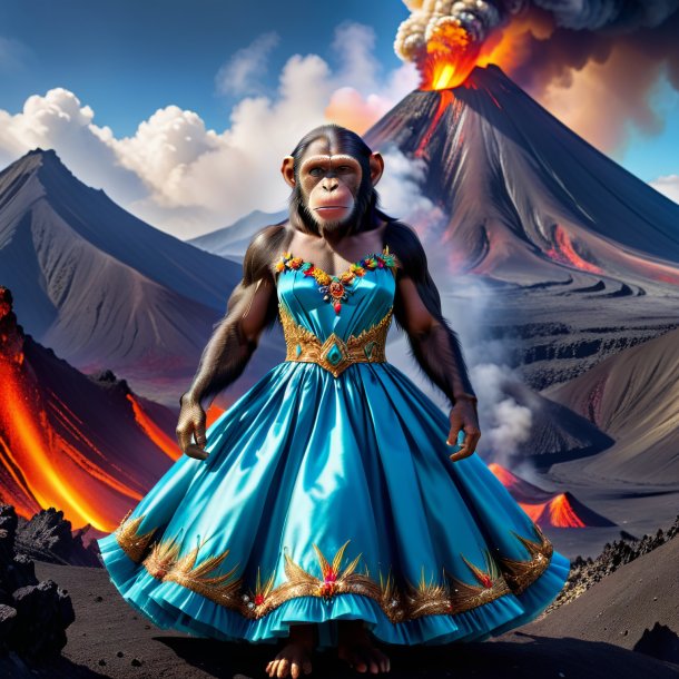 Photo of a chimpanzee in a dress in the volcano