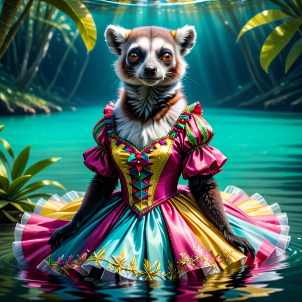 Drawing of a lemur in a dress in the water