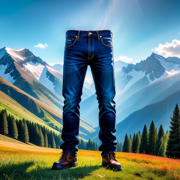 Image of a mol in a jeans in the mountains