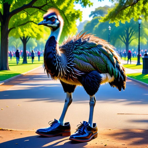 Foto de un emú en un zapato en el parque