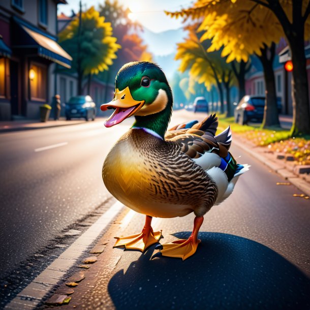 Image of a smiling of a duck on the road