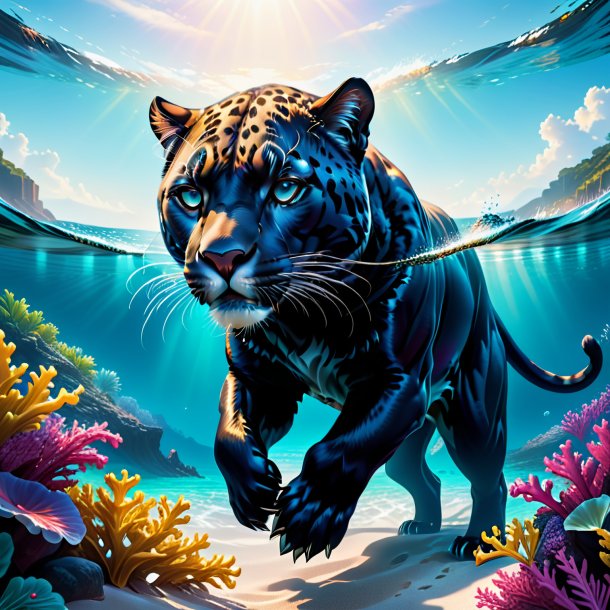 Illustration of a panther in a gloves in the sea