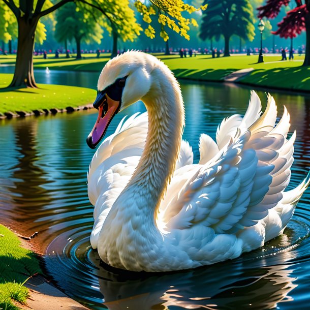 Imagem de um cisne raivoso no parque