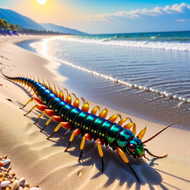 Pic d'une attente d'un centipede sur la plage