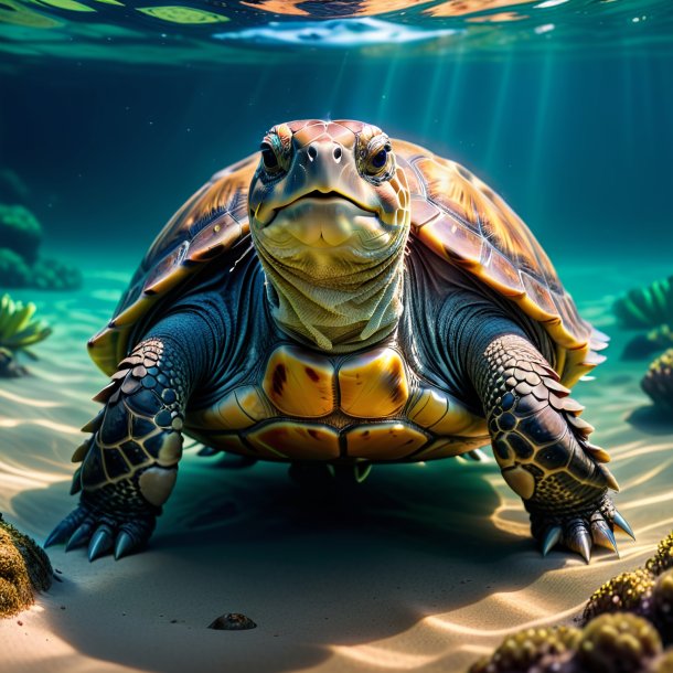 Pic of a tortoise in a jacket in the water