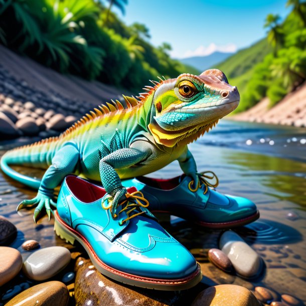 Pic d'un lézard dans une chaussure dans la rivière