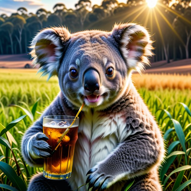 Photo of a drinking of a koala on the field