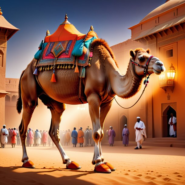 Image of a camel in a orange shoes