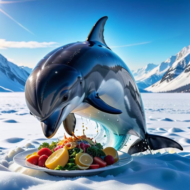 Foto de una comida de un delfín en la nieve