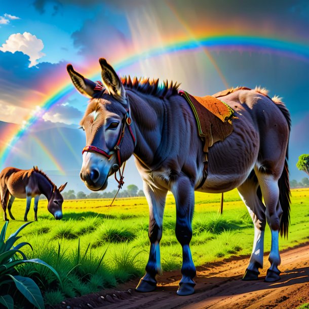 Image of a crying of a donkey on the rainbow