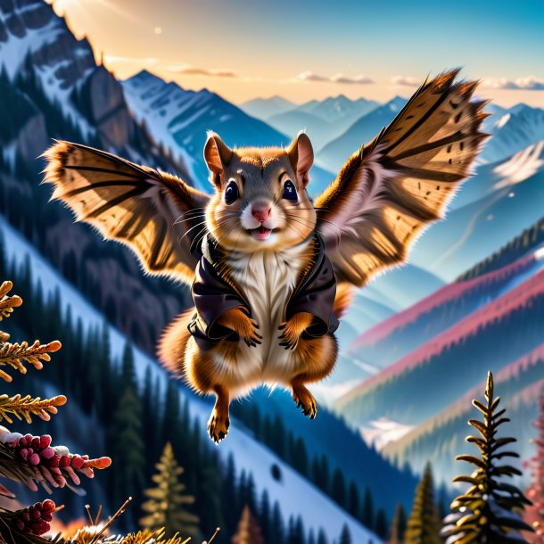 Image of a flying squirrel in a coat in the mountains