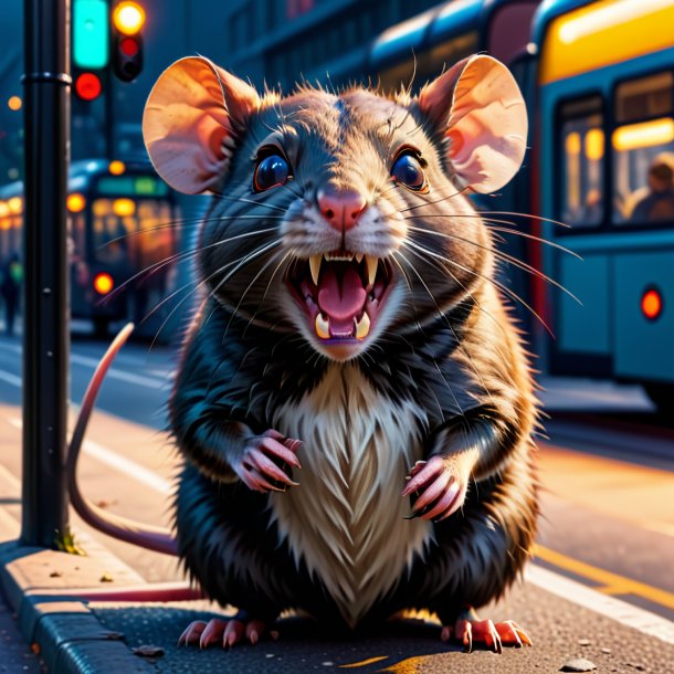 Pic of a angry of a rat on the bus stop