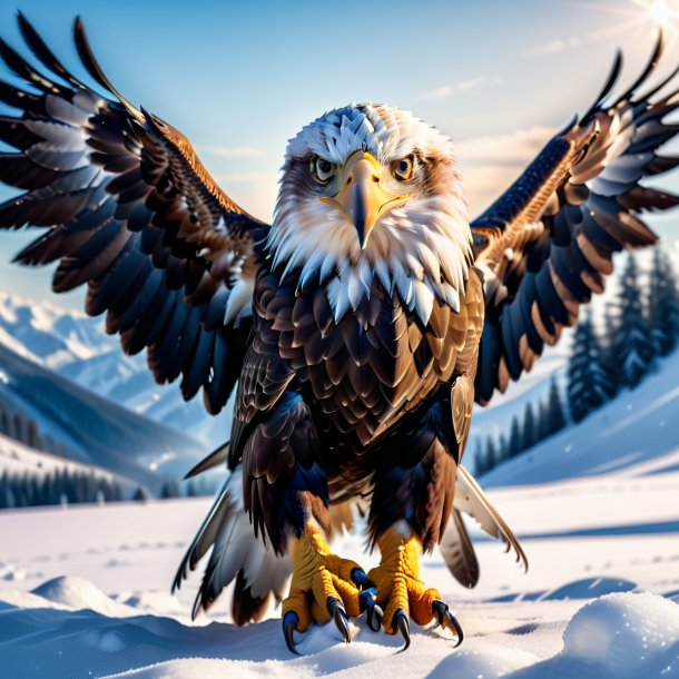 Photo of a eagle in a gloves in the snow