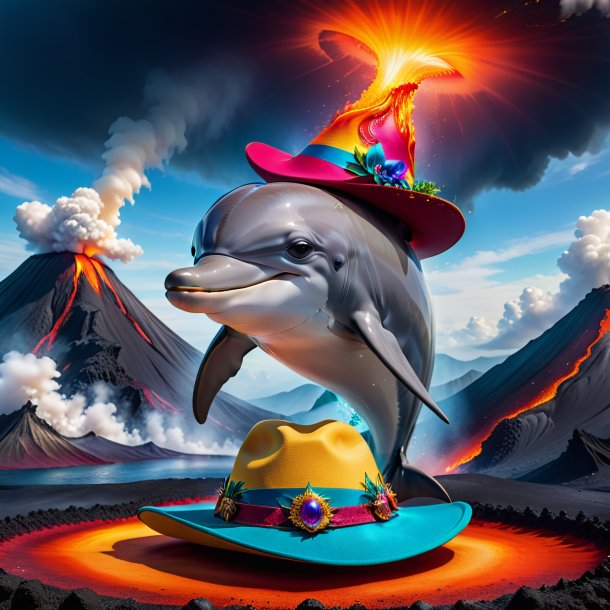 Photo of a dolphin in a hat in the volcano