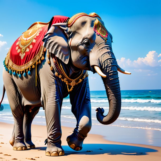 Picture of a elephant in a trousers on the beach