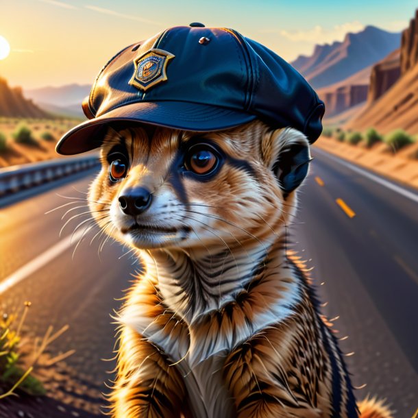 Dessin d'un meerkat dans une casquette sur l'autoroute