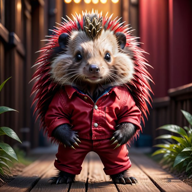 Photo of a porcupine in a red jeans