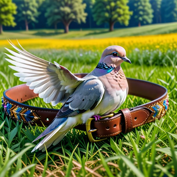 Pic d'une colombe dans une ceinture dans la prairie