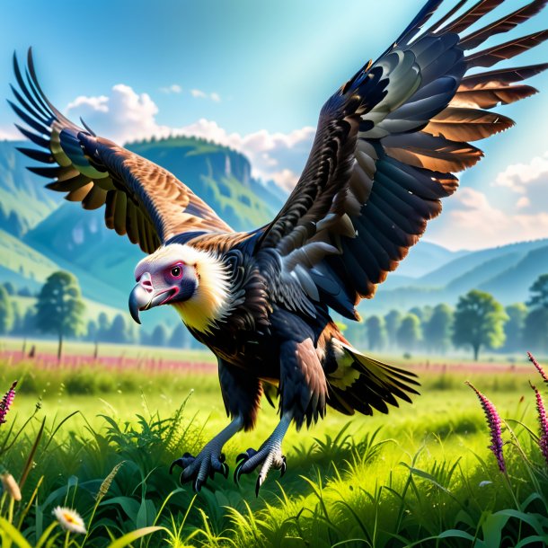 Picture of a playing of a vulture in the meadow