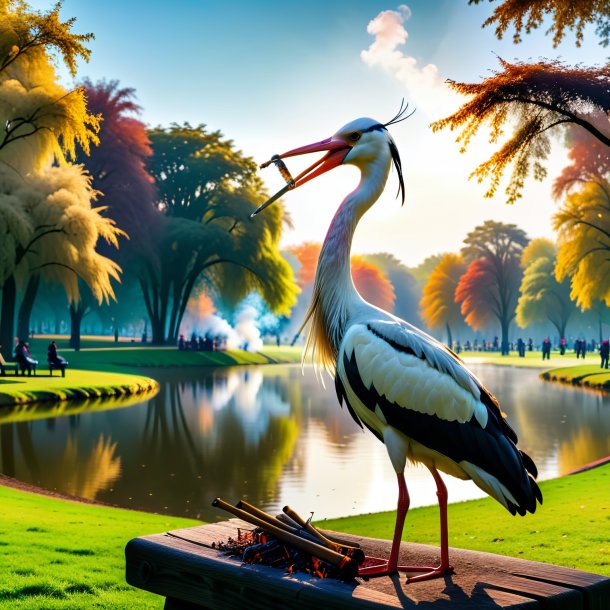 Pic of a smoking of a stork in the park