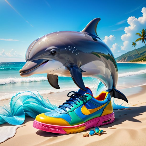 Image of a dolphin in a shoes on the beach