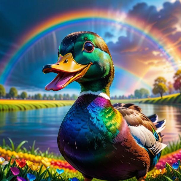 Foto de una sonrisa de un pato en el arco iris