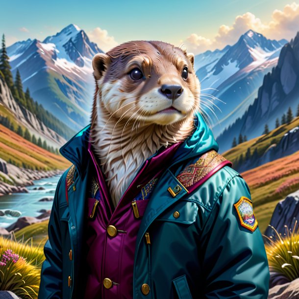 Dessin d'une loutre dans une veste dans les montagnes