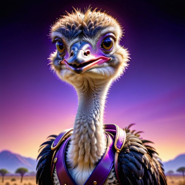 Picture of a ostrich in a purple belt