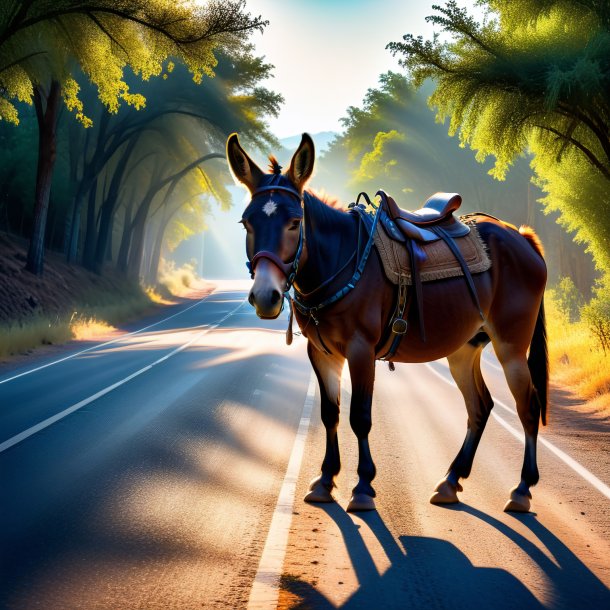 Photo of a waiting of a mule on the road