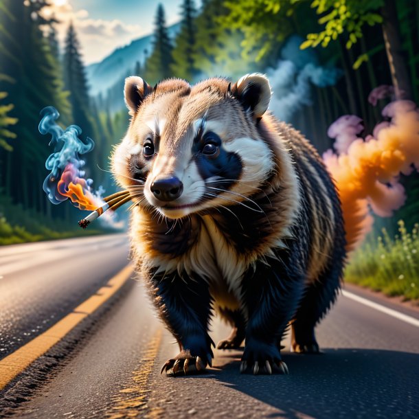 Picture of a smoking of a badger on the road